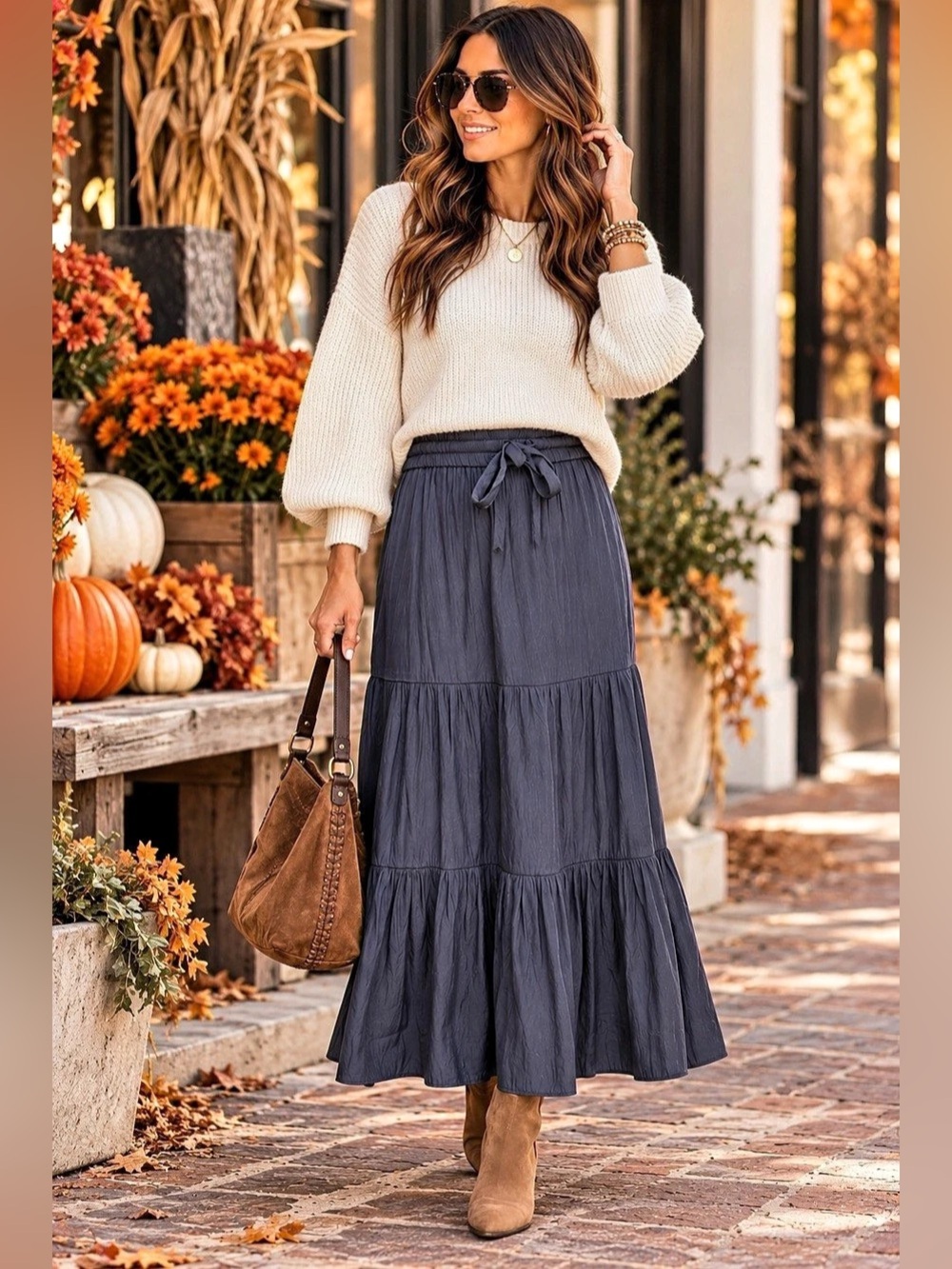 J.Jill Petite XS Navy Tiered Maxi Skirt Drawstring Elastic Waist NWT